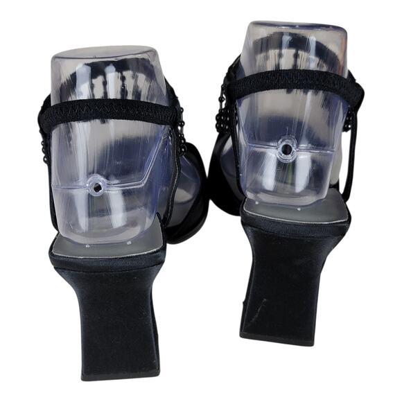 9&Co P-Shake Black Beaded Fringe Heels Square Toe Sandals Women’s Size 7M‎ - Picture 5 of 9